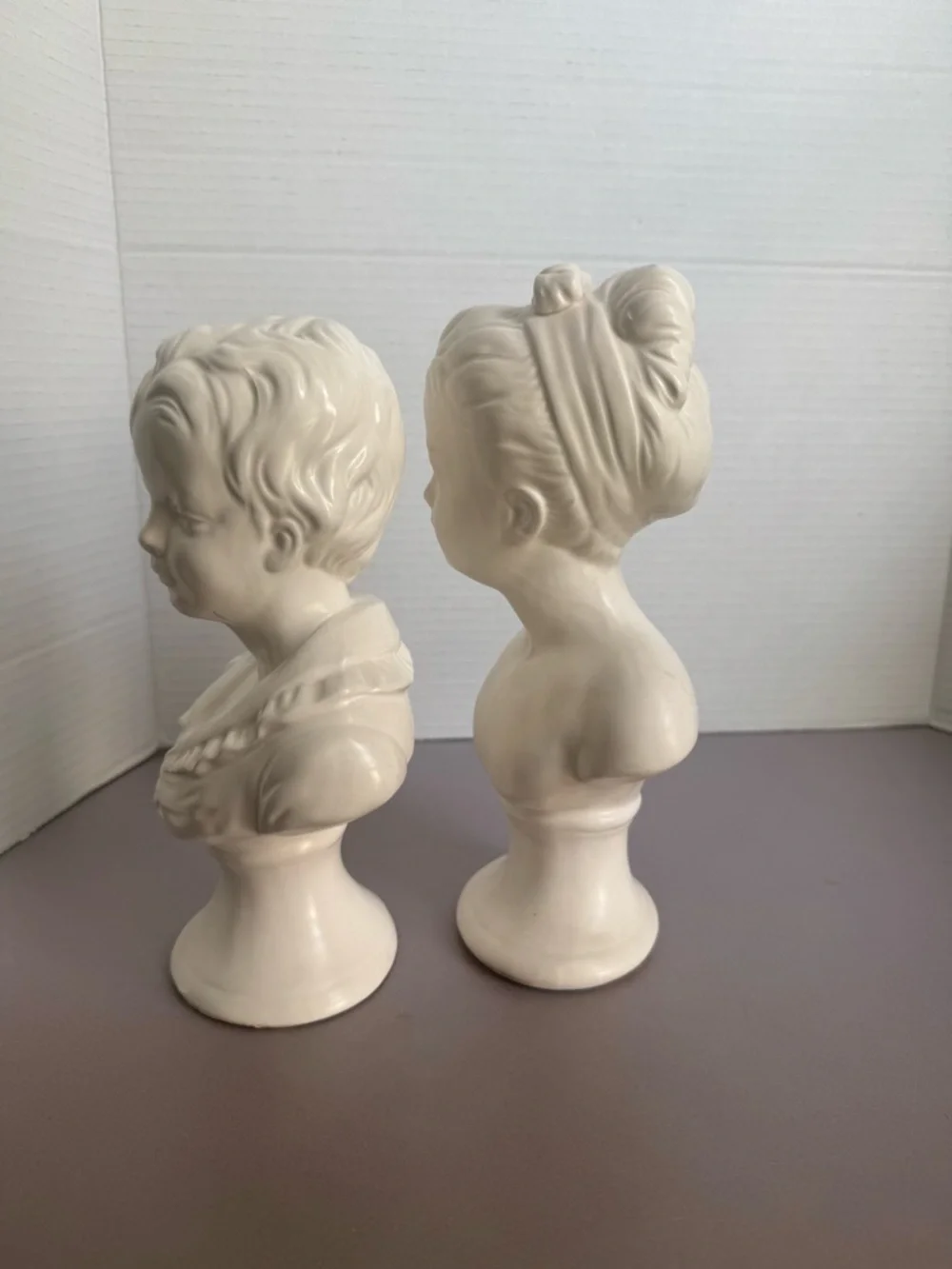Vintage Ceramic Bust Sculpture Pair - Boy and Girl - Picture 8 of 11